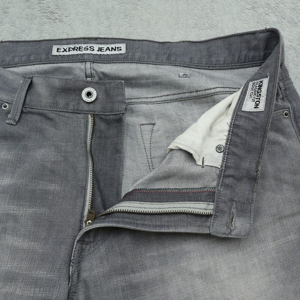 Express Jeans Mens 38x32 Gray Bootcut Kingston Classic Fit Denim Stone Wash - Picture 2 of 16